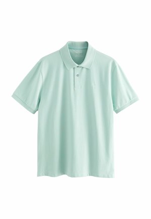 Camisa polo en verde menta claro, de manga corta, material de algodón suave, con cuello y un pequeño logo en el lado izquierdo del pecho.