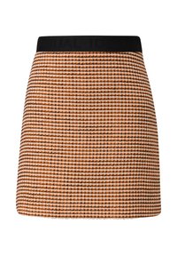 Minirock in Orange- und Weißkaro mit elastischem schwarzen Bund, aus strukturierter Stoffqualität und schlichtem Design.