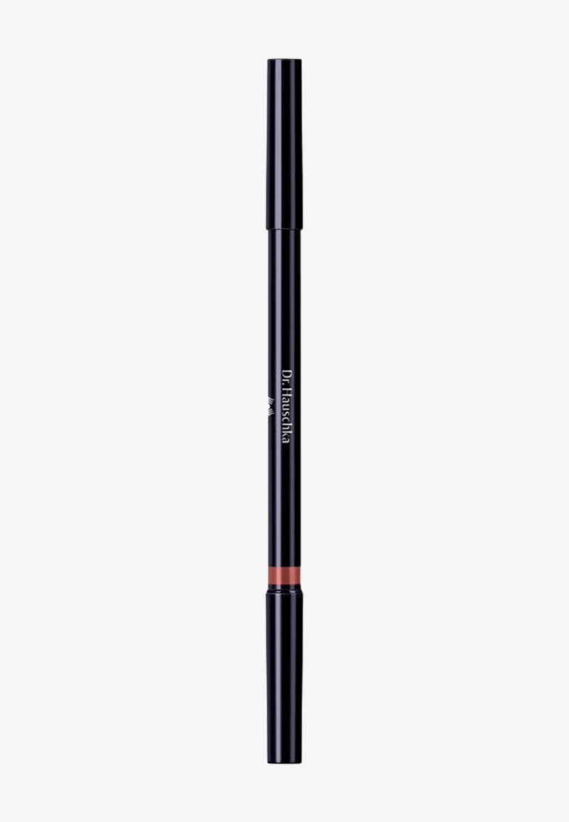 Black retractable lip liner pencil with brownish-red color band near the tip and "Dr. Hauschka" branding on the side.