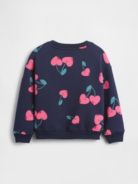 Λεπτή μπλε μπλούζα φανέλας με φωτεινό ροζ μοτίβο ανθισμένης κερασιάς. Κατασκευασμένη από μαλακό ύφασμα με στρογγυλή λαιμόκοψη και ριμπ μανσέτες.