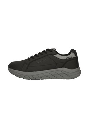Schwarzer und grauer wasserdichter Sneaker mit Schnürsenkeln, gepolsterter Sohle und "Whistler"-Branding an der Seite.