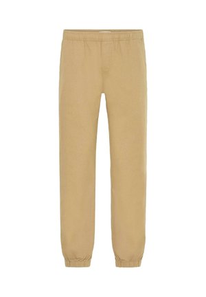 Bežīgas kokvilnas jogger bikses ar elastīgu jostasvietu un piedurknēm. Ar gludu tekstūru un brīvu piegriezumu. Nav redzamu piederumu vai rakstu.