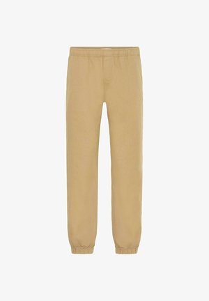 Beige katoenen joggingbroek met een elastische tailleband en boorden. Kenmerkt zich door een gladde textuur en een ontspannen pasvorm. Geen zichtbare hardware of patronen.