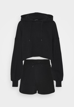 CROPPED HOODIE & SHORT SWEAT SET - Mikina - black