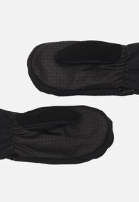 Czarne rękawice z teksturowaną powierzchnią chwytową i elastycznym nadgarstkiem. Posiadają górę z gładkiego materiału oraz wyściełany obszar na kciuk.