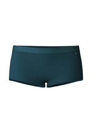 Donkerblauwe zwemshorts van een zachte, rekbare stof. Voorzien van een brede tailleband en een minimale stikseldetails. Korte lengte met een aangesloten design.