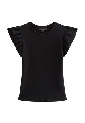New Look, FRILL SLEEVE TOP - Camiseta básica - black