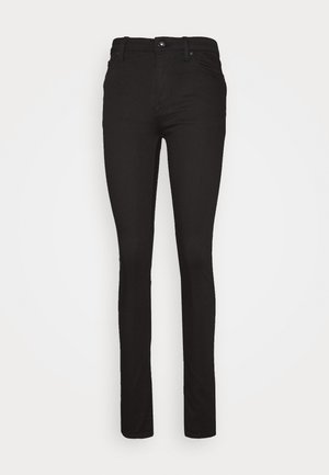 Mustat farkut slim fit -leikkauksella, joissa on sileä pinta, viisi taskua, nappikiinnitys ja vyölenkit. Stretch-kangas mukavuutta varten.