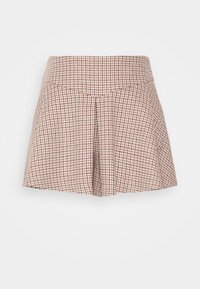 Geruite shorts met een aansluitende taille, met een geplooid ontwerp in bruine en crèmekleurige tinten, vervaardigd uit een gestructureerde geweven stof.