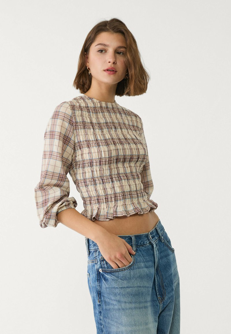 Stradivarius - CHECK WITH RUFFLES  - Blouse - beige, Agrandir