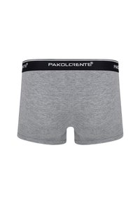 Szare krótkie spodenki wykonane z mieszanki bawełny, z czarną gumką w pasie z białymi detalami logo. Prosty design z prostym krojem.