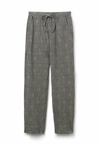 Check-gepatroniseerde, zwart-witte loungebroeken met elastische tailleband en trekkoord. Bevat twee zijzakken en heeft een relaxed fit.
