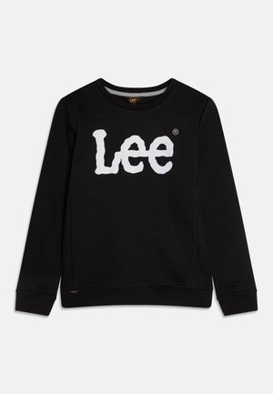 Schwarzes Sweatshirt mit langen Ärmeln und Rundhalsausschnitt, mittig vorne mit weißem "Lee"-Logo, mit gerippten Bündchen an Ärmeln und Saum.