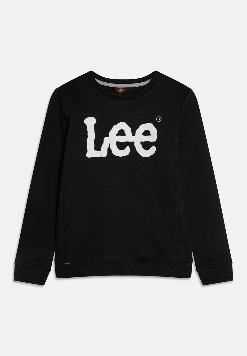 Sweat-shirt noir à manches longues avec col rond, logo "Lee" blanc centré sur le devant, poignets et ourlet côtelés.