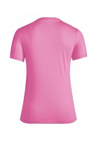 Short-sleeve T-shirt in bright pink cotton fabric with a smooth texture. Features a classic crew neckline with a relaxed fit.