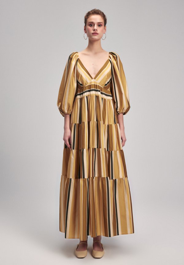 V-NECK STRIPED - Maxikleid - striped olive