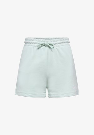 Lyseblå shorts med elastisk talje, snøre fortil og diskret logo på det nederste venstre ben mod hvid baggrund.