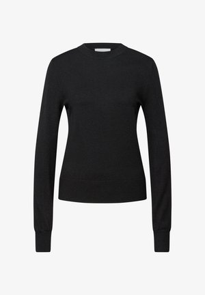 Musta neulepusero, valmistettu pehmeästä neuloksesta, jossa pyöreä kaula-aukko, pitkät hihat ja vartalonmyötäinen helma. Minimalistinen muotoilu ilman kuvioita.