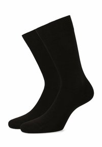 Czarne bawełniane skarpetki o gładkiej fakturze, długości do kostki, wzmocnionym palcu i ściągaczami dla wygody i dopasowania.