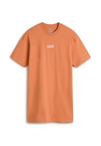 T-shirt en coton orange à manches courtes avec un logo Vans blanc sur la poitrine. Modèle classique à col rond avec une coupe décontractée.