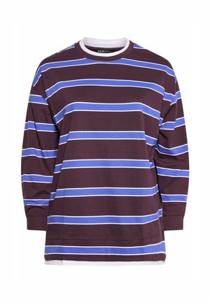 Marlit langærmet skjorte med vandrette blå og hvide striber. Har en rund halsudskæring og en løs pasform, lavet af blødt stof.