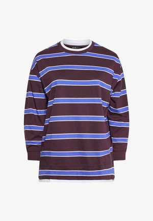 Marlit langærmet skjorte med vandrette blå og hvide striber. Har en rund halsudskæring og en løs pasform, lavet af blødt stof.