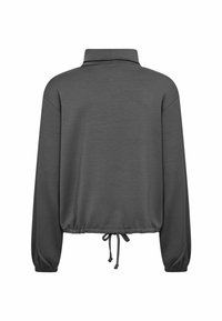 Grijze pullover sweatshirt met lange mouwen, een kraag en een trekkoord onderrand. Gladde textuur, casual ontwerp en eenRelaxte pasvorm.