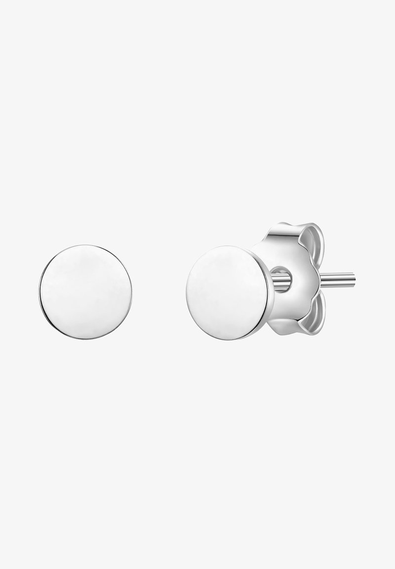 Sidabrinės auskarų segtukai su lygiu apvaliu pavidalu ir lakuotu paviršiumi. Įtrauktas dekoratyvus užsegimas su gėlių raštu.