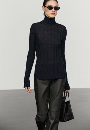 Massimo Dutti, RIBBED MOCK TURTLENECK KNIT SWEATER - Striktrøje - mottled dark blue