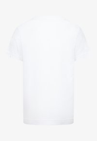 Hvid kortærmet T-shirt med rund hals, lavet af bomuld, med en glat tekstur og et enkelt, klassisk design. Ingen pynt.