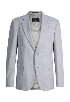 Lichtgrijs herensakko met twee knopen, inkeping revers, klepzakken en een patroon binnenvoering van Strellson.