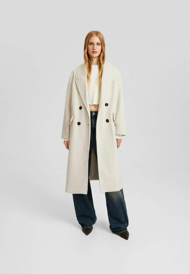 Bershka DROPSHOULDER LONG Pitkä takki sand/hiekka Zalando.fi