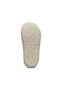 Sole di una scarpa beige per bambini con motivi circolari e a onda in rilievo, misura 20, con il nome del marchio "Naturino" visibile sul fondo.