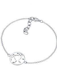 Silverfärgad armbandsör med en rund berlock med urklippt världskartsdesign, fäst med en delikat kedja och krok-lås.