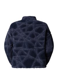 Marinefarget fleece-pullover med geometrisk tekstur, høy krage og løs passform. Har en glatt innside og sydd sømdetaljering.