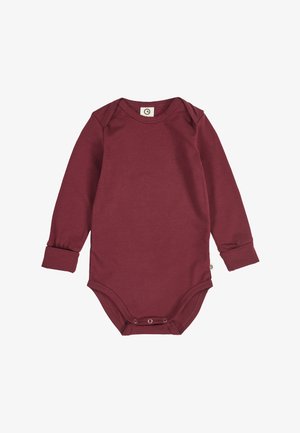 Body per neonati a manica lunga in tinta unita bordeaux con scollatura a busta e chiusure a pressione all'incavo delle gambe.