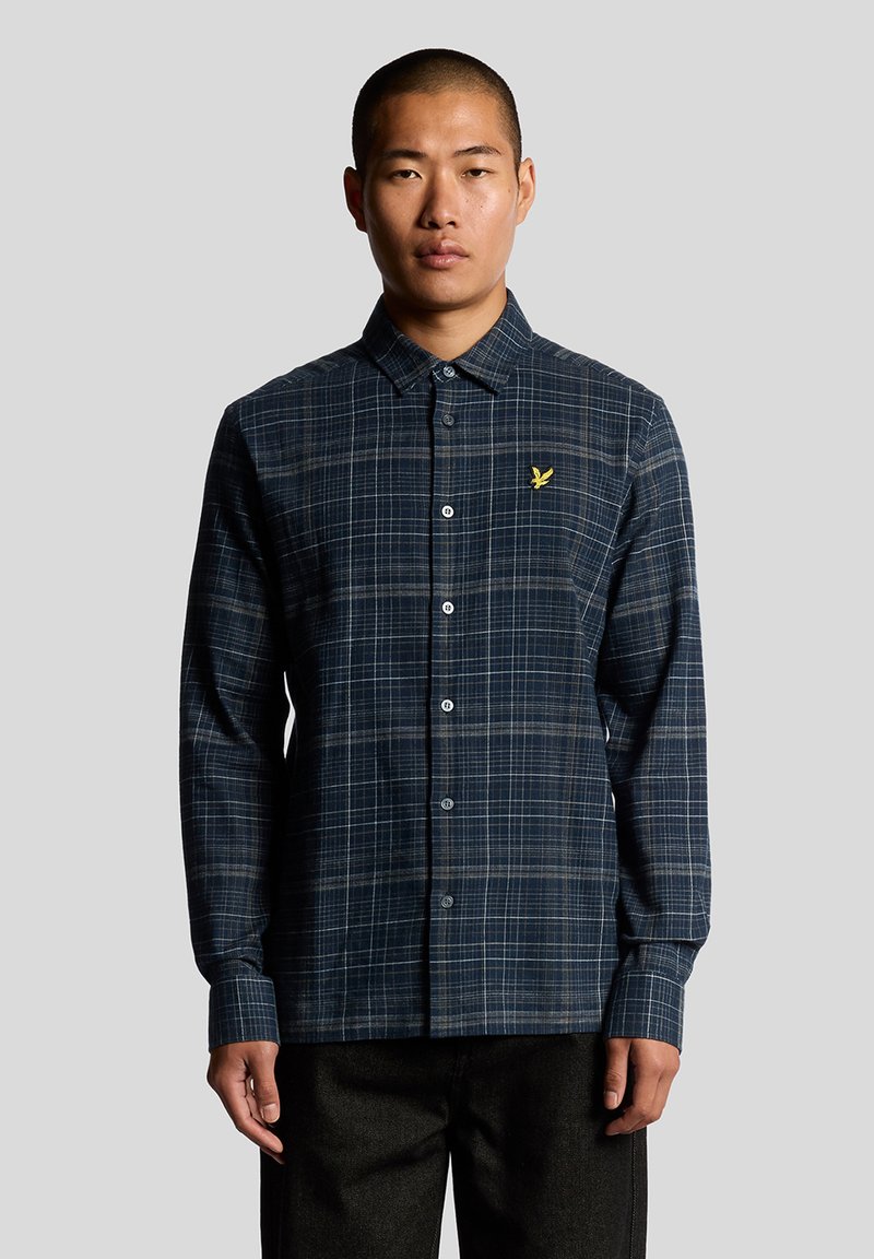 Lyle & Scott CHECKED  - Vapaa-ajan kauluspaita - dark navy/ tree green