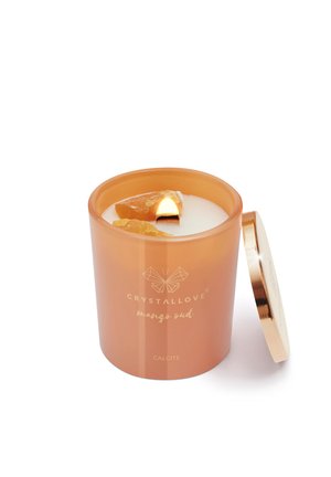 CRYSTALLOVE ŚWIECA SOJOWA Z KALCYTEM -  MANGO OUD 400 - Candela profumata - orange