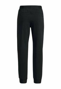 Zwarte trainingsbroeken met een elastische tailleband, taps toelopende benen en ribbelmanchetten, gemaakt van zachte, lichte stof.
