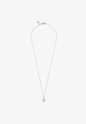 Silberne Kettenkette mit einem runden Smiley-Gesichts-Anhänger. Die Kette hat eine zarte Textur und einen verstellbaren Verschluss für sicheren Halt.