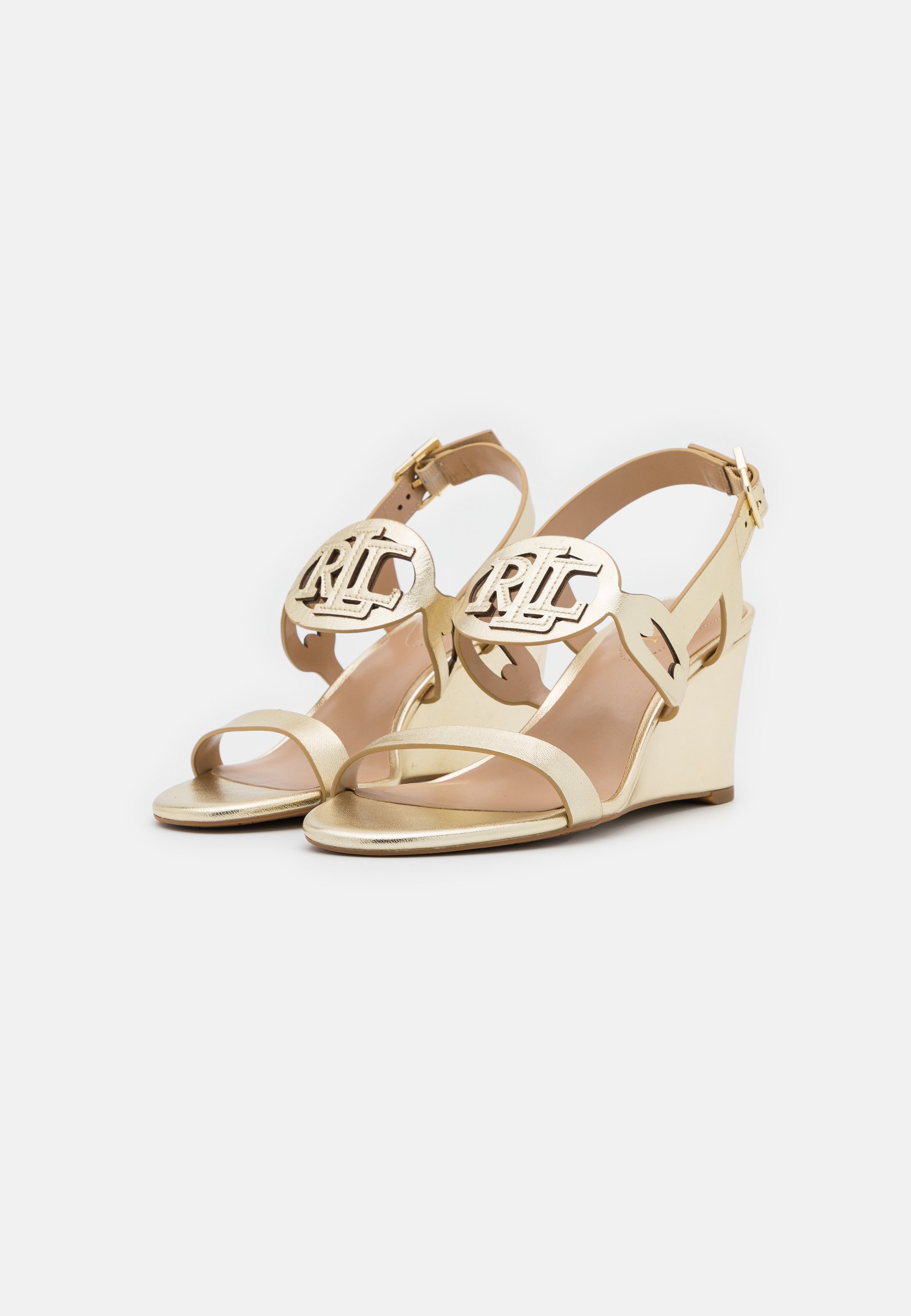 ralph lauren gold wedge sandals