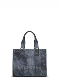 Czarna torebka z fakturowanej tkaniny, z dwoma uchwytami na górze, z metalowym logo "WITTCHEN" ozdobionym małymi ćwiekami z przodu.