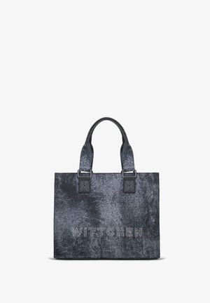 Borsa tote nera con texture, dotata di due manici superiori e caratterizzata da un logo metallico "WITTCHEN" adornato con piccole borchie sulla parte anteriore.