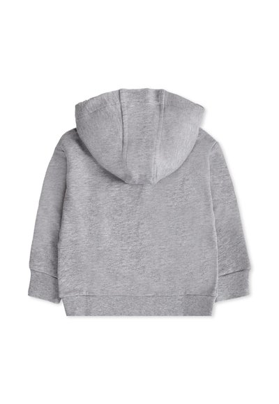 Hoodie gris avec une texture douce, doté d'une poche kangourou et d'une capuche. Design simple avec des poignets et un ourlet côtelés, adapté à un style décontracté.