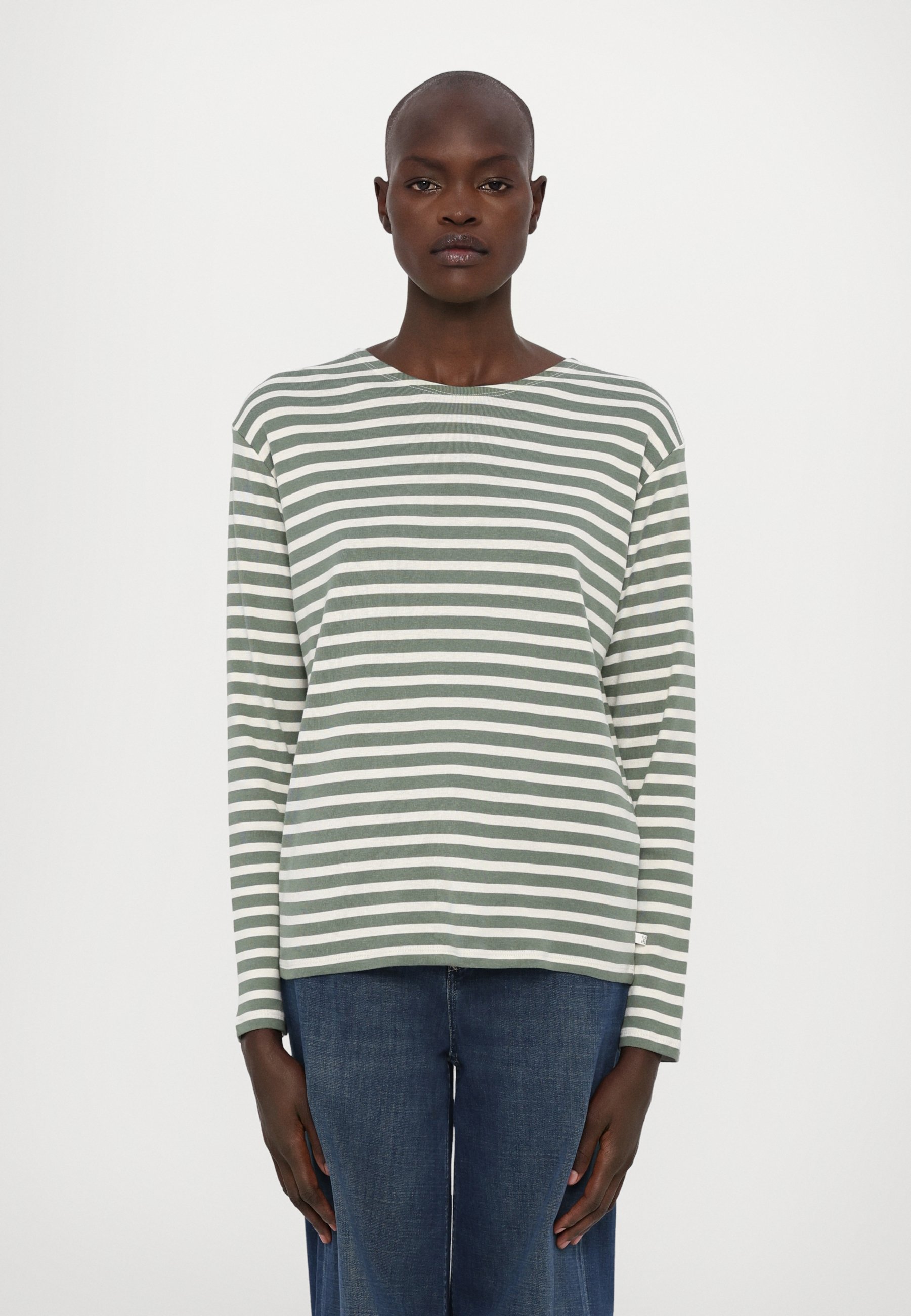 【U LAN】Kelly Unbalance Off Stripe Long Sleeve Sleepwear LS Shirt Grn / Blu / Wht Stripe - Unisex Cotton
