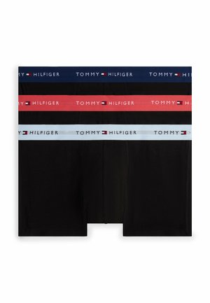 Négy pár fekete boxer alsó, kontrasztos elasztikus derékpántokkal sötétkék, vörös, világoskék és fehér színben, "TOMMY HILFIGER" logóval.