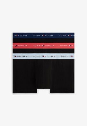 Négy pár fekete boxer alsó, kontrasztos elasztikus derékpántokkal sötétkék, vörös, világoskék és fehér színben, "TOMMY HILFIGER" logóval.