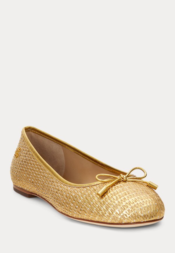 JAYNA LEATHER TRIM METALLIC STRAW FLAT - Ballet pumps - modern gold2