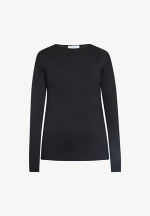 Must mustre on klassikalise ümarakaelusega, pikkade varrukatega ja ribaga ääristusega. Valmistatud pehmest, kergetest kangast, millel on sile tekstuur.