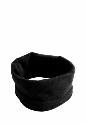 Schwarzer Fleece-Halswärmer, röhrenförmiger Design mit einer weichen Textur, nahtloser Verarbeitung und durchgehend einheitlicher, solider Farbe.
